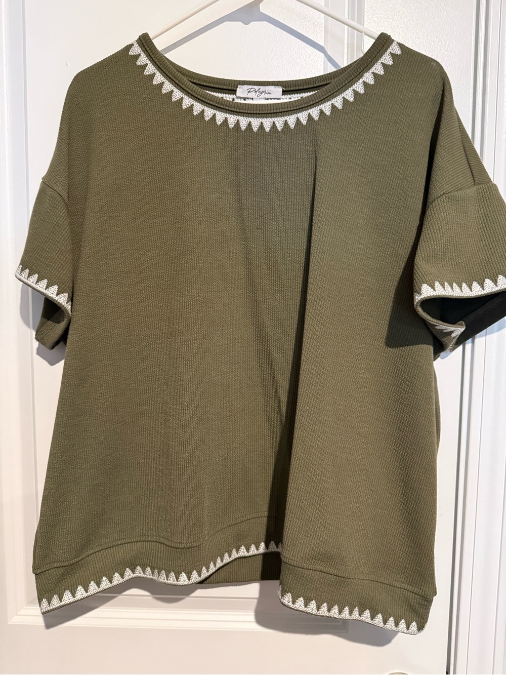 Polagram Olive Short Sleeve Knit Top with White Trim